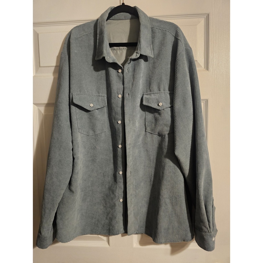Plus Size Blue Button Front Shirt Womens 2XL Long Sleeve Collared Blouse Top